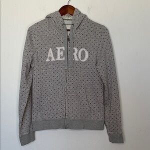 Aeropostale Y2K Heart Print Zip Hoodie Gray Pink AERO Logo Coquette Size XL